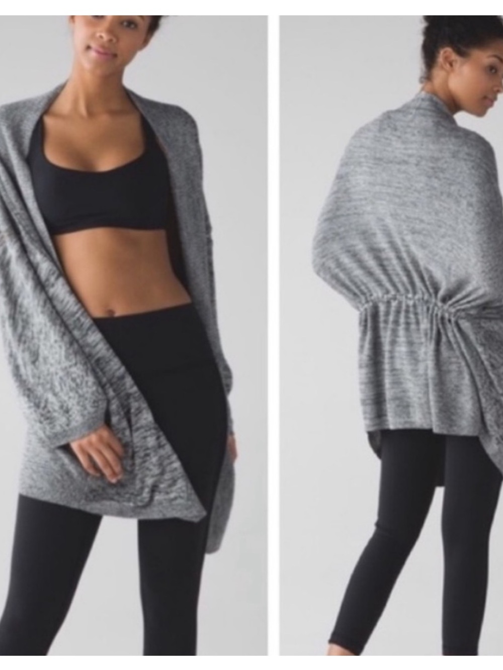 Lululemon Breeze Easy Wrap Heathered Light Grey Deep Coal Knit Cardigan Sweater